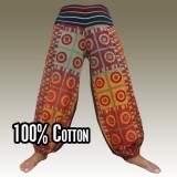 Pantalones de algod&oacute;n - delante de dise&ntilde;o &eacute;tnico con costuras decorativas - fondo negro