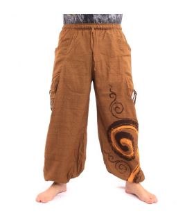 Harem pants for tying Spiral design in heavy cotton