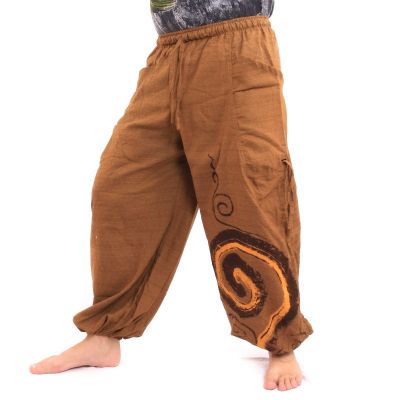 Harem pants for tying Spiral design in heavy cotton