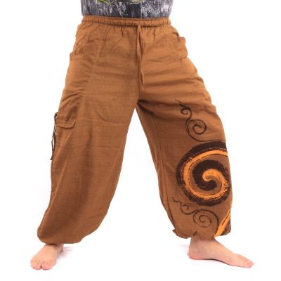 Harem pants for tying Spiral design in heavy cotton