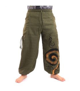 Harem pants for tying Spiral design in heavy cotton
