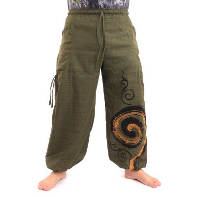 Harem pants for tying Spiral design in heavy cotton