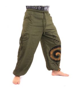 Harem pants for tying Spiral design in heavy cotton