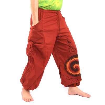 harem pants printed red spiral pattern