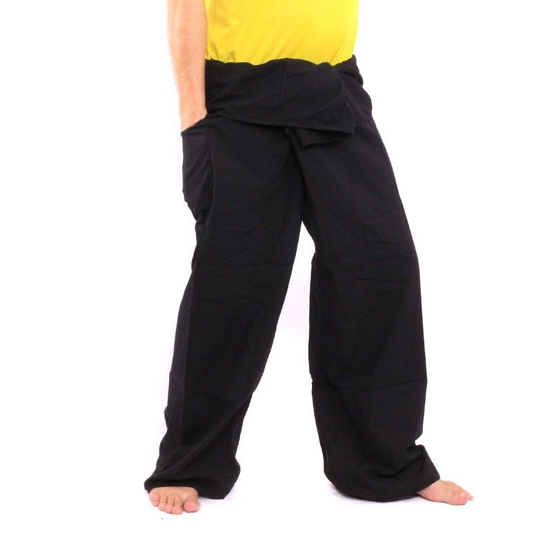 Pantalones de pescador tailandeses negros - extra largos