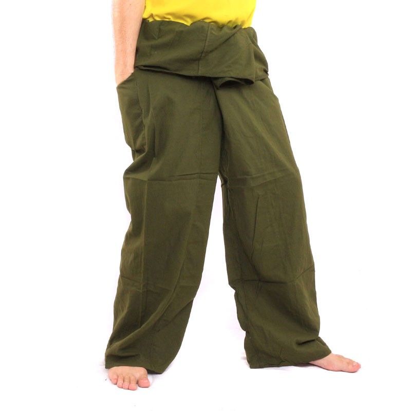 Pantalones de pescador tailandeses - verde- extra largos - algodón