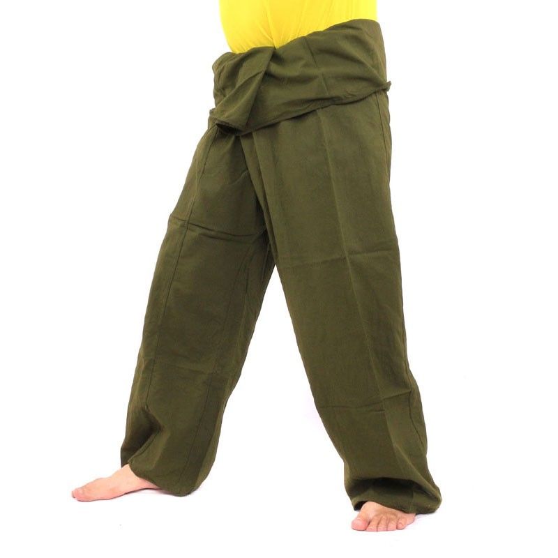 Pantalones de pescador tailandeses - verde- extra largos - algodón