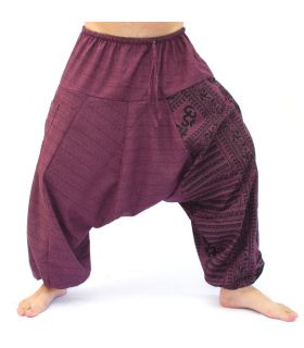 ॐ pantalon de harem avec symboles sanskrits mélange de coton magenta