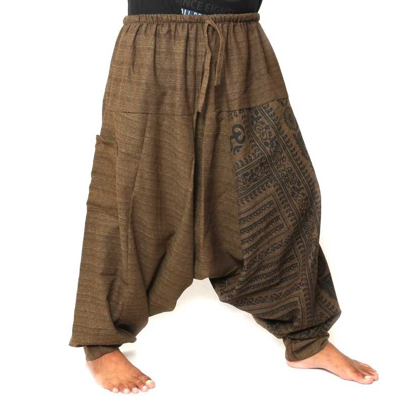 ॐ Aladinhose mit Sanskrit Symbolen Baumwollmix braun