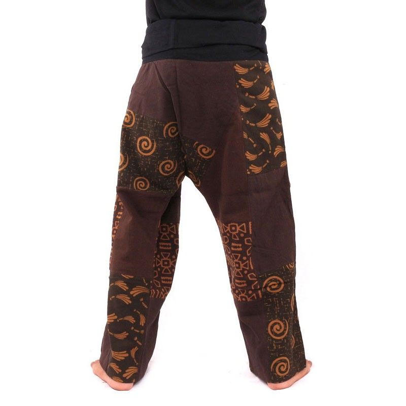Pantalon de pêcheur thaïlandais en patchwork taille M marron