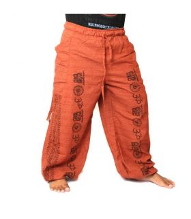 pantalon de harem pantalon de méditation Om Dharmachakra pieds Bouddhas coton mélange orange