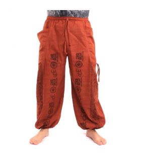 harem pants meditation pants Om Dharmachakra feet Buddhas cotton mix orange