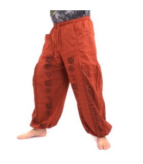 harem pants meditation pants Om Dharmachakra feet Buddhas cotton mix orange