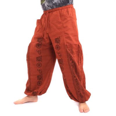 harem pants meditation pants Om Dharmachakra feet Buddhas cotton mix orange
