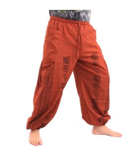 pantalon de harem pantalon de méditation Om Dharmachakra pieds Bouddhas coton mélange orange