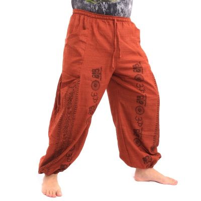 Haremshose Meditationshose Om Dharmachakra Füße Buddhas Baumwoll-mix orange