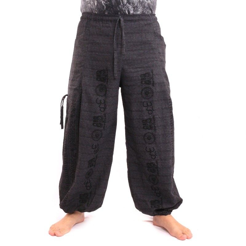 Pantalones hippie tailandeses para atar Aplicación de Ethno Cottonmix