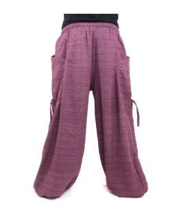 harem pants meditation pants Om Dharmachakra feet Buddhas cotton purple