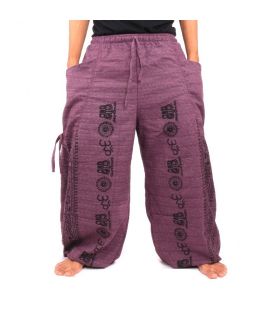 harem pants meditation pants Om Dharmachakra feet Buddhas cotton purple