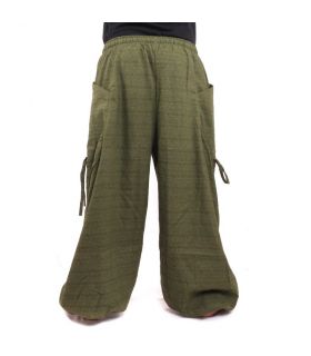 harem pants meditation pants Om Dharmachakra feet Buddhas cotton olive green