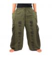harem pants meditation pants Om Dharmachakra feet Buddhas cotton olive green