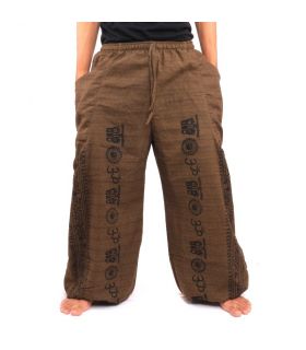 Haremshose Meditationshose Om Dharmachakra Füße Buddhas Baumwolle braun