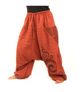 Pantalones harem Pantalones holgados con algodón naranja estampados.