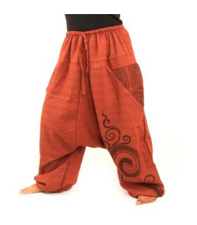 Sarouel Baggy Pants en coton orange imprimé