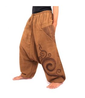 Aladinhose mit Spiral Schnörkel Spiral Design bedruckt khaki Baumwolle
