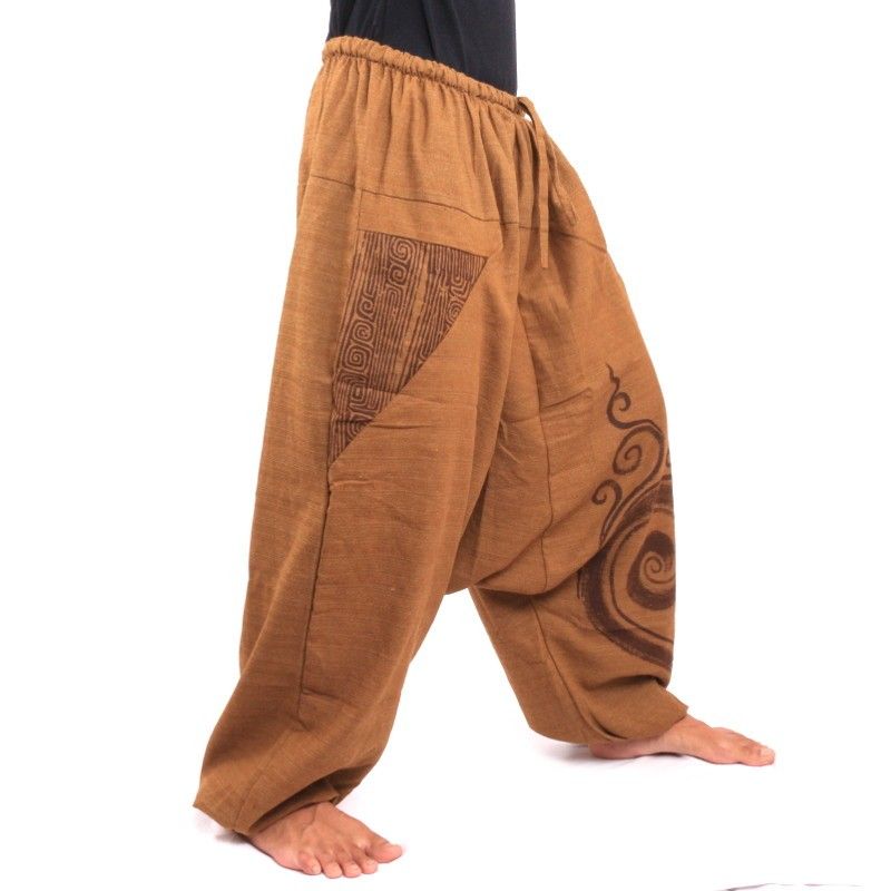 Aladinhose mit Spiral Schnörkel Spiral Design bedruckt khaki Baumwolle