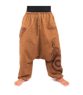 Aladinhose mit Spiral Schnörkel Spiral Design bedruckt khaki Baumwolle