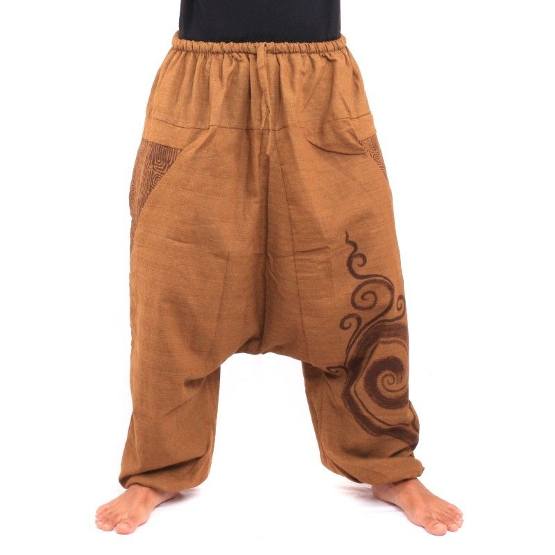 Aladinhose mit Spiral Schnörkel Spiral Design bedruckt khaki Baumwolle