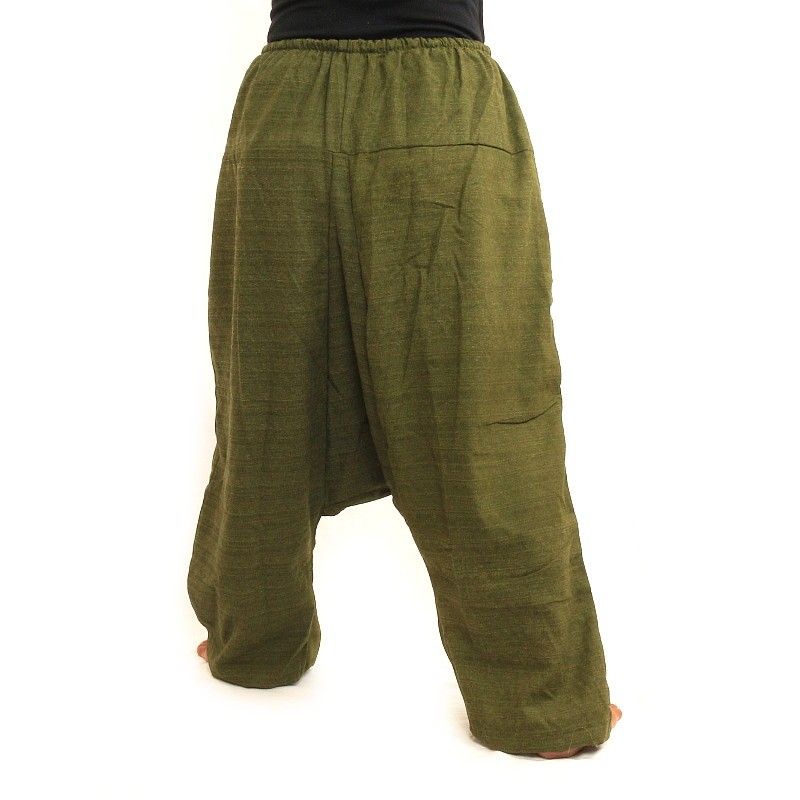 Sarouel Baggy Pants en coton vert imprimé