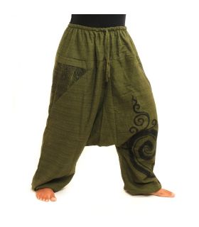 Harem pants Baggy Pants printed green cotton