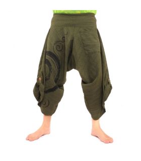 Harem capri pants with spiral cotton pattern