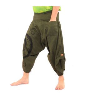 Harem capri pants with spiral cotton pattern