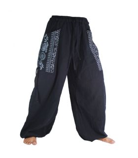 Pantalon hippie thaïlandais pour attacher une application Ethno en coton épais