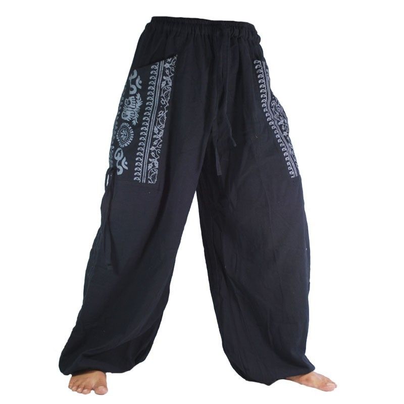 Thai Hippie Hose zum Zubinden Ethno Applikation aus schwerer Baumwolle