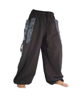 Thai Hippie Hose zum Zubinden Ethno Applikation aus schwerer Baumwolle