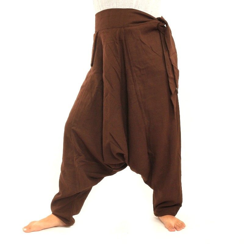 Pantalon Aladdin - avec petite poche latérale à nouer marron
