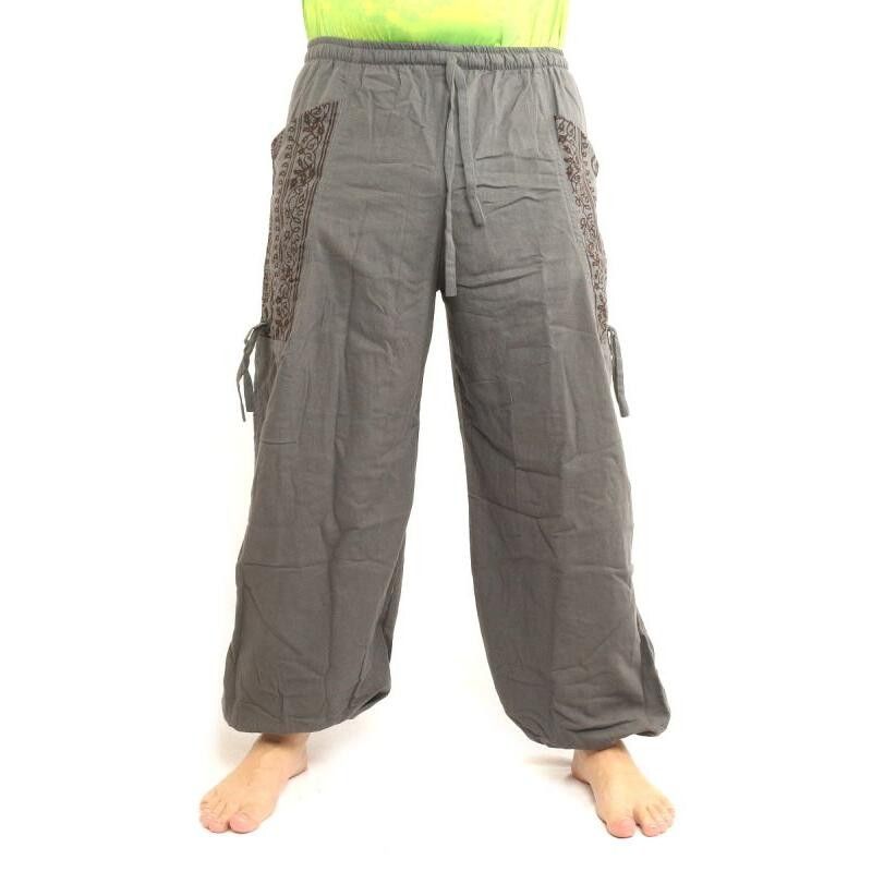 Thai Hippie Hose zum Zubinden Ethno Applikation aus schwerer Baumwolle