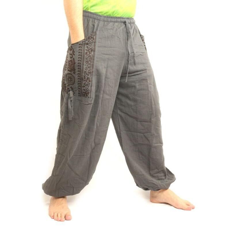 Thai Hippie Hose zum Zubinden Ethno Applikation aus schwerer Baumwolle