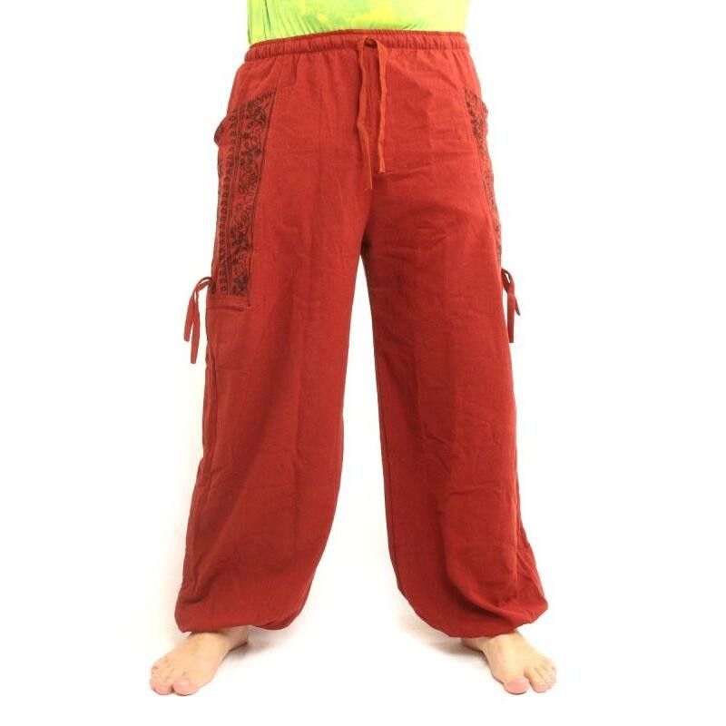 Thai Hippie Hose zum Zubinden Ethno Applikation aus schwerer Baumwolle