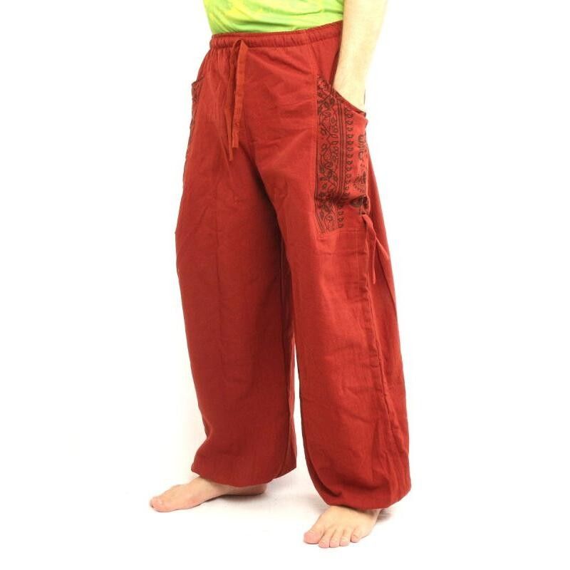 Thai Hippie Hose zum Zubinden Ethno Applikation aus schwerer Baumwolle
