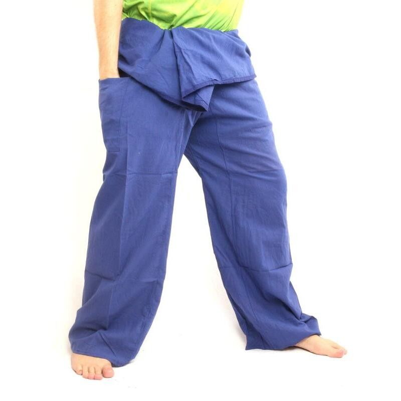 Pantalon pêcheur thaï extra long bleu coton