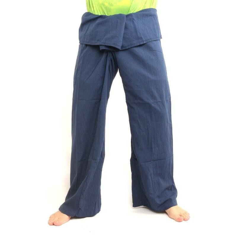 Pantalon pêcheur thaï extra long bleu barbeau coton