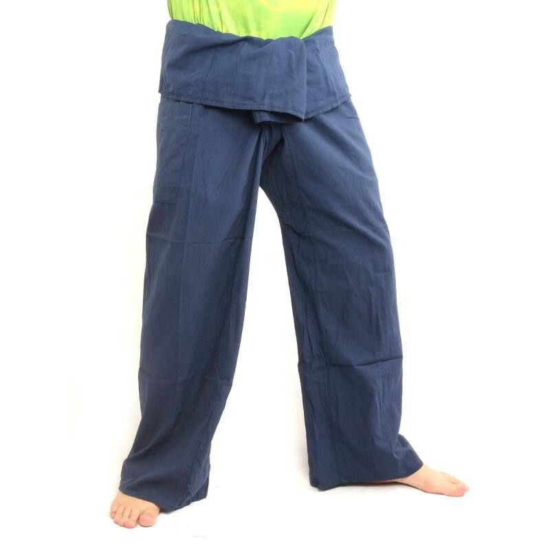 Pantalon pêcheur thaï extra long bleu barbeau coton