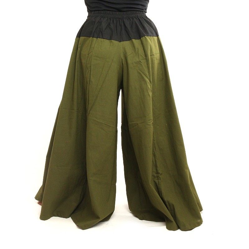 Pantalones de samurai de algodón verde oliva oscuro
