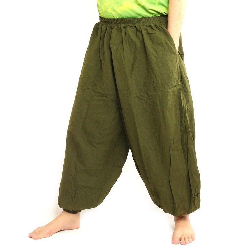 pantalon de harem coton vert olive