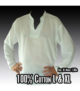 Thai Hemd aus Baumwolle weiß Größe L